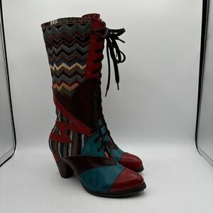 L'artiste By Spring Step Women Malag Tall Boots Heel Taupe Cognac Leather Sz 37